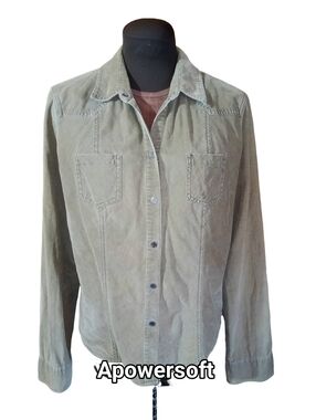 Express Olive Corduroy Snap Front Western Shirt Y2K Style Size Large